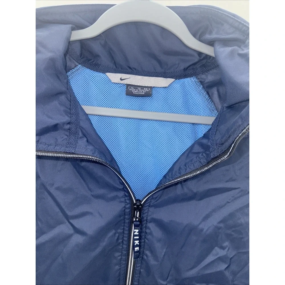 Vintage Nike XL Blue Nylon Windbreaker Anorak Jacket Center‎ Pouch Rare Swoosh